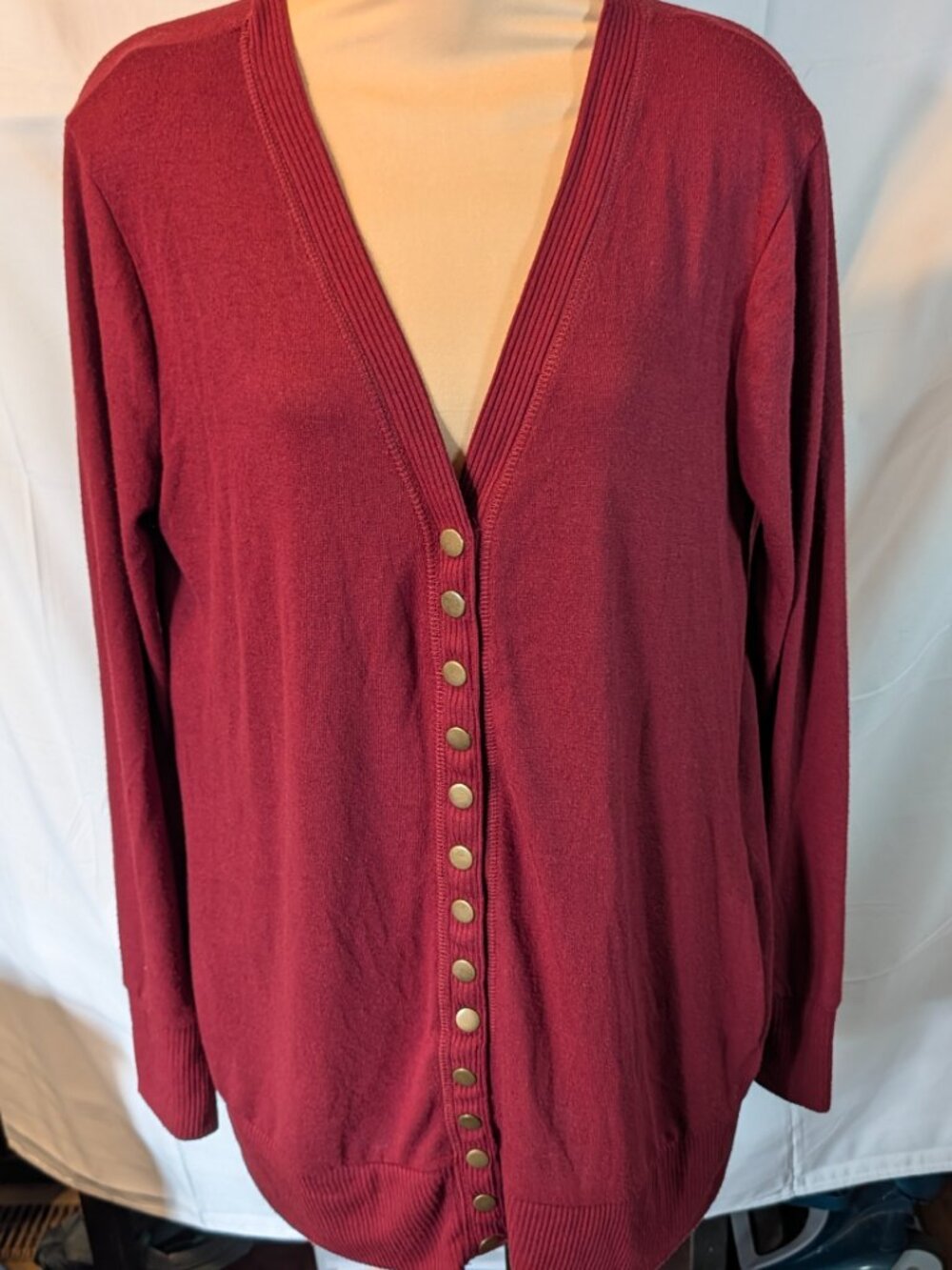 Zenana Outfitters Cardigan Sweater Womens Sz XL Long Sleeve Snap up Burgundy
